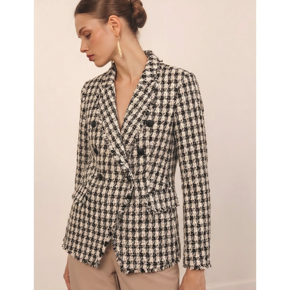 NWT White House Black Market Women's Houndstooth Tweed Blazer Jacket Size 2